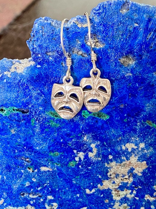 Jewelry - Sterling Silver Theatrical Dramatic Mask Dangle Earrings
